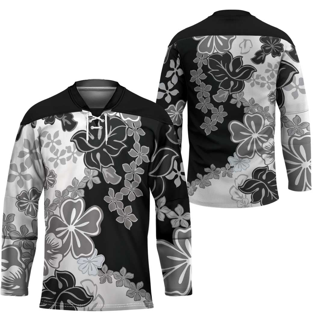 Gray Scale Hibiscus Plumeria Floral Hockey Jersey LT01 - Polynesian Pride