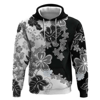Gray Scale Hibiscus Plumeria Floral Hoodie LT01 Pullover Hoodie Black - Polynesian Pride