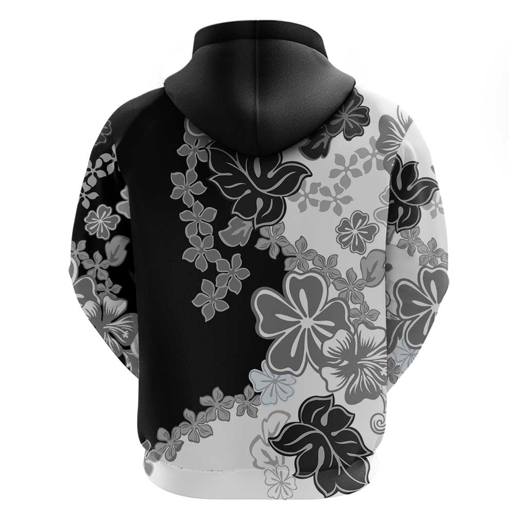 Gray Scale Hibiscus Plumeria Floral Hoodie LT01 - Polynesian Pride
