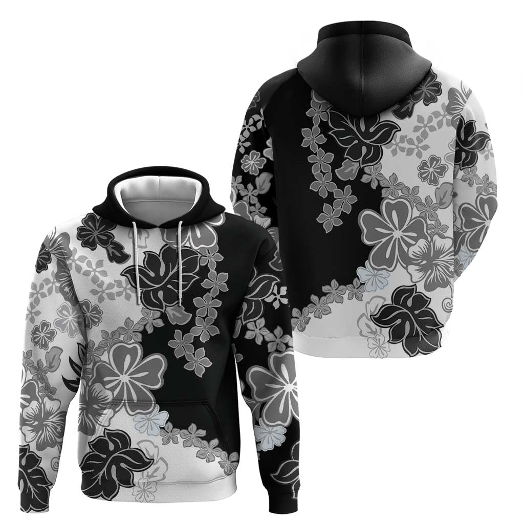 Gray Scale Hibiscus Plumeria Floral Hoodie LT01 - Polynesian Pride