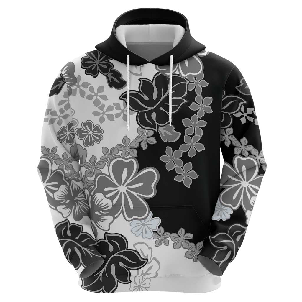 Gray Scale Hibiscus Plumeria Floral Hoodie LT01 - Polynesian Pride