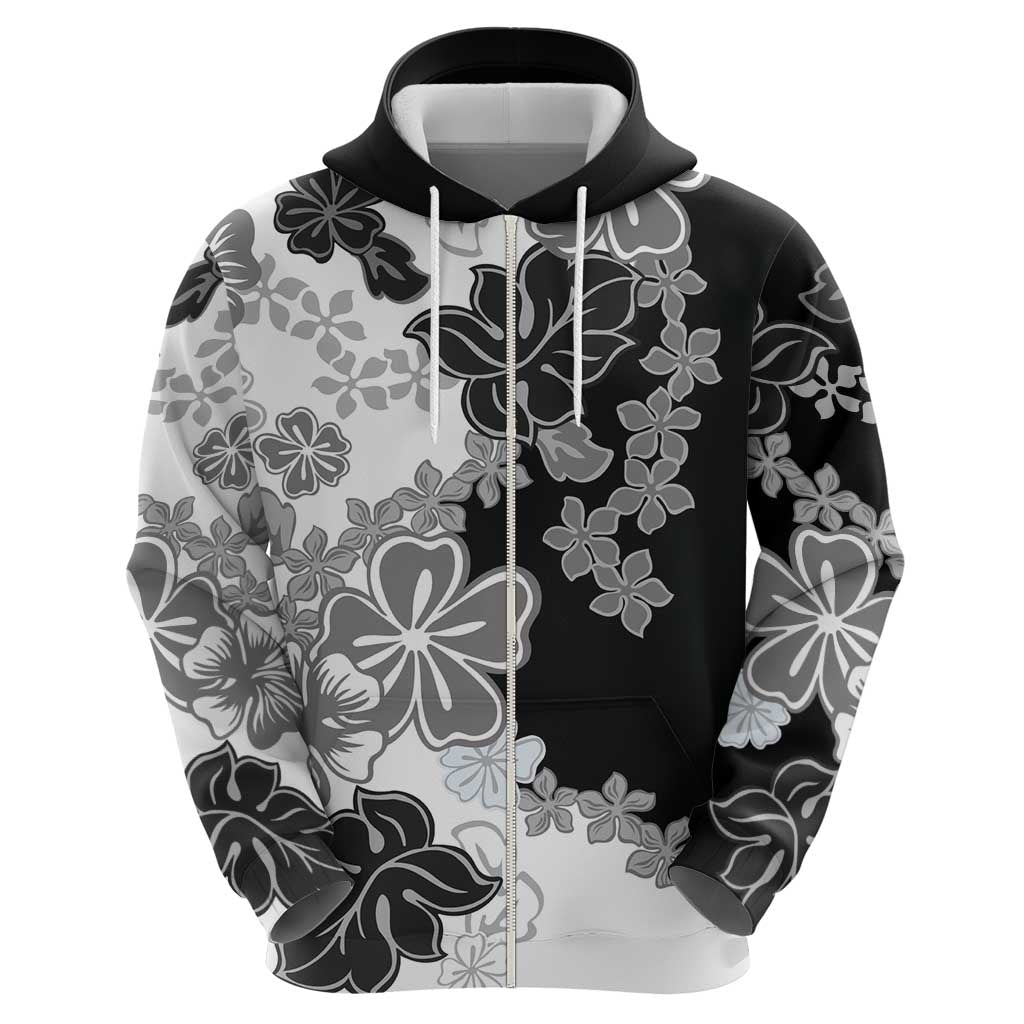 Gray Scale Hibiscus Plumeria Floral Hoodie LT01 - Polynesian Pride