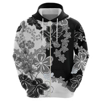 Gray Scale Hibiscus Plumeria Floral Hoodie LT01 - Polynesian Pride