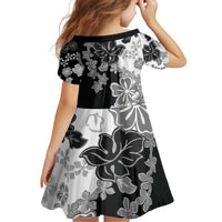 Gray Scale Hibiscus Plumeria Floral Kid Short Sleeve Dress LT01 - Polynesian Pride