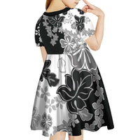 Gray Scale Hibiscus Plumeria Floral Kid Short Sleeve Dress LT01 - Polynesian Pride