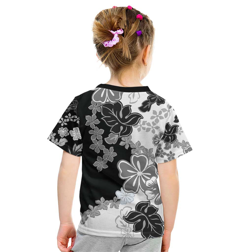 Gray Scale Hibiscus Plumeria Floral Kid T Shirt LT01 - Polynesian Pride