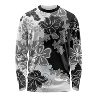 Gray Scale Hibiscus Plumeria Floral Long Sleeve Shirt - Polynesian Pride