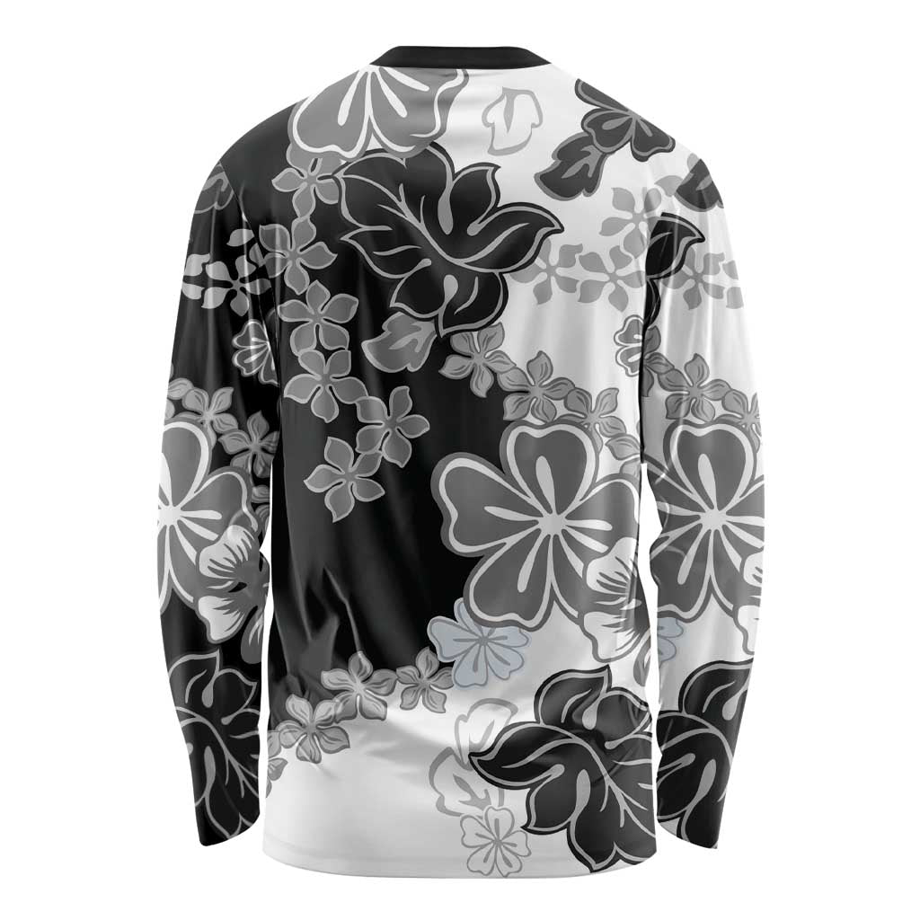 Gray Scale Hibiscus Plumeria Floral Long Sleeve Shirt - Polynesian Pride