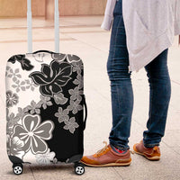 Gray Scale Hibiscus Plumeria Floral Luggage Cover LT01 Black - Polynesian Pride
