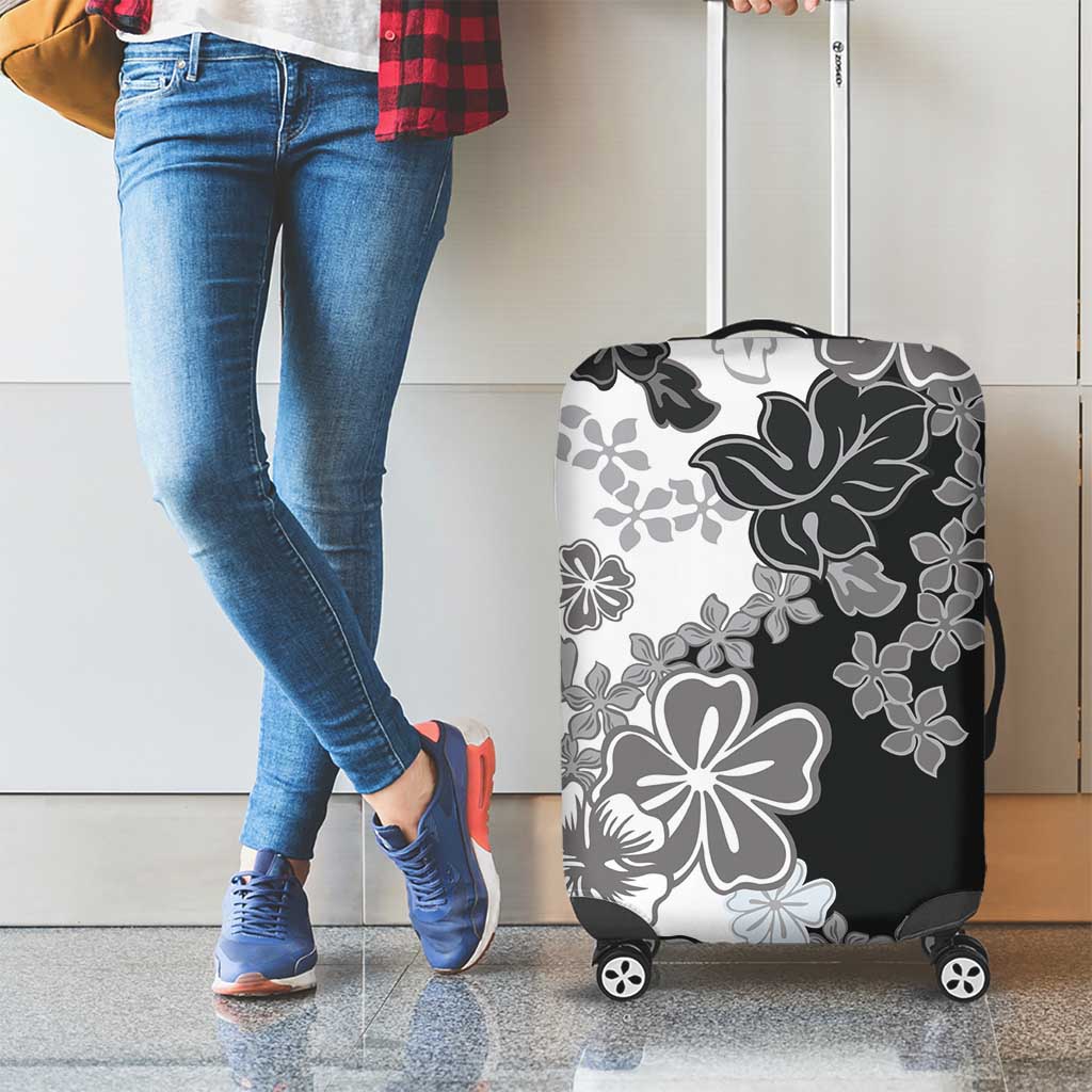 Gray Scale Hibiscus Plumeria Floral Luggage Cover LT01 - Polynesian Pride