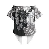 Gray Scale Hibiscus Plumeria Floral Off Shoulder Wrap Waist Top LT01 - Polynesian Pride
