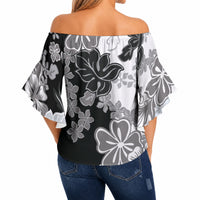 Gray Scale Hibiscus Plumeria Floral Off Shoulder Wrap Waist Top LT01 - Polynesian Pride