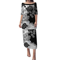 Gray Scale Hibiscus Plumeria Floral Puletasi - Polynesian Pride