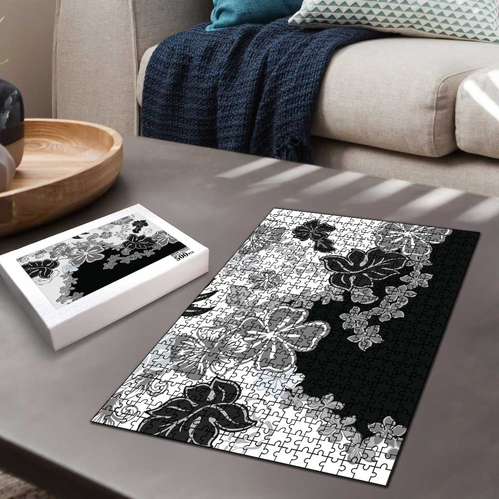 Gray Scale Hibiscus Plumeria Floral Puzzle LT01