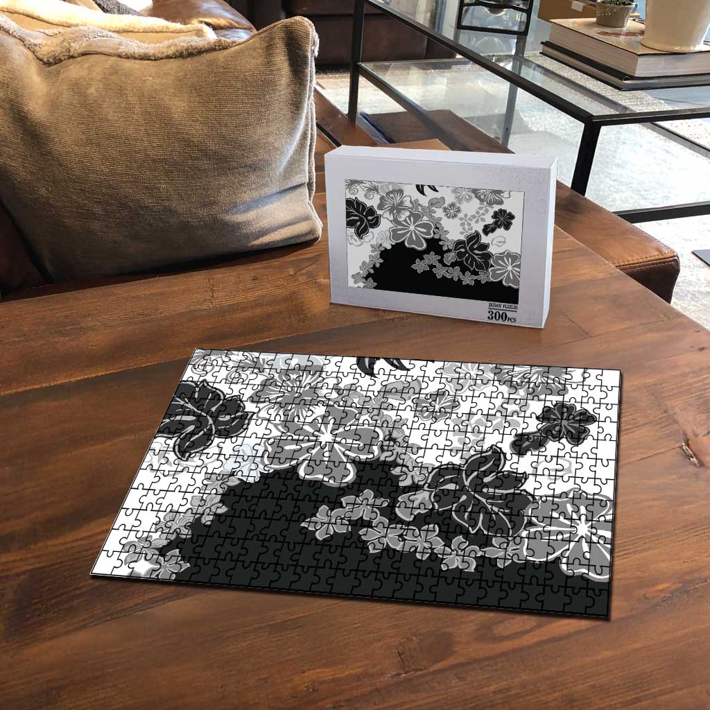 Gray Scale Hibiscus Plumeria Floral Puzzle LT01