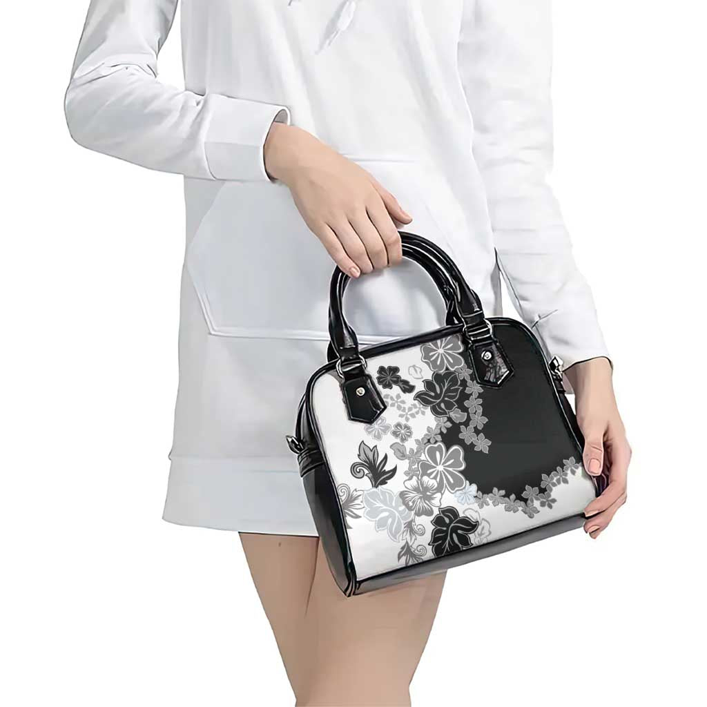 Gray Scale Hibiscus Plumeria Floral Shoulder Handbag - Polynesian Pride