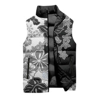 Gray Scale Hibiscus Plumeria Floral Sleeveless Puffer Jacket - Polynesian Pride