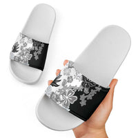 Gray Scale Hibiscus Plumeria Floral Slide Sandals - Polynesian Pride