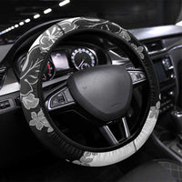 Gray Scale Hibiscus Plumeria Floral Steering Wheel Cover LT01 Universal Fit Black - Polynesian Pride