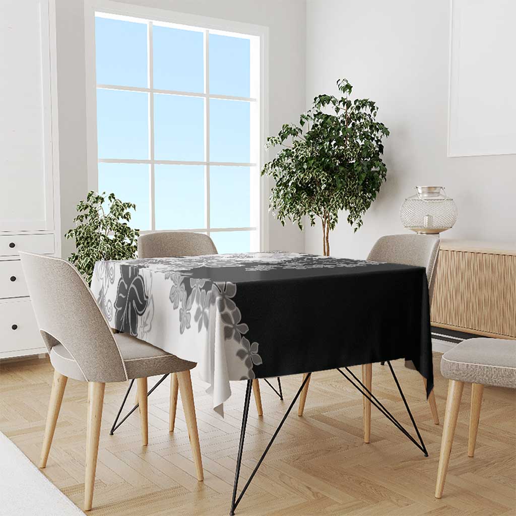 Gray Scale Hibiscus Plumeria Floral Tablecloth - Polynesian Pride