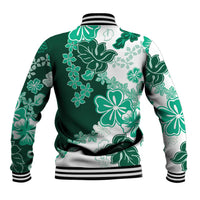 Green Hibiscus Plumeria Floral Baseball Jacket - Polynesian Pride