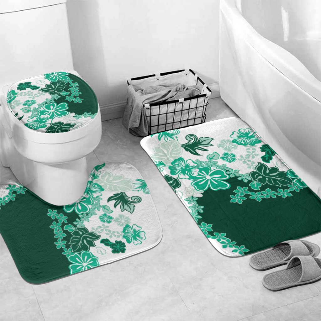 Green Hibiscus Plumeria Floral Bathroom Set - Polynesian Pride
