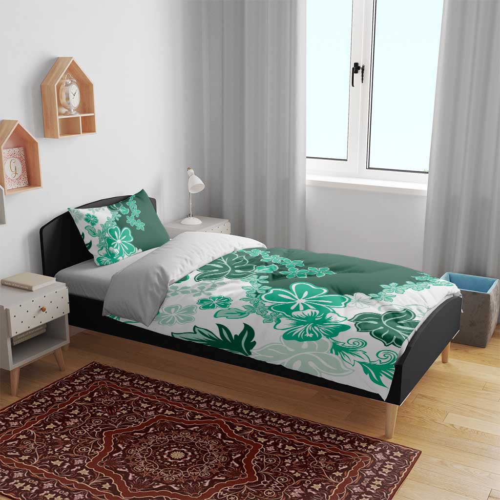 Green Hibiscus Plumeria Floral Bedding Set - Polynesian Pride