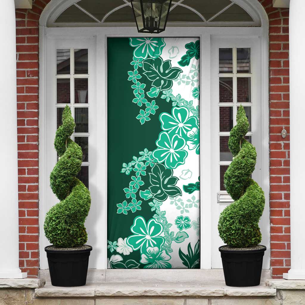 Green Hibiscus Plumeria Floral Door Cover LT01 - Polynesian Pride