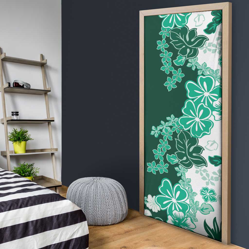 Green Hibiscus Plumeria Floral Door Cover LT01 - Polynesian Pride