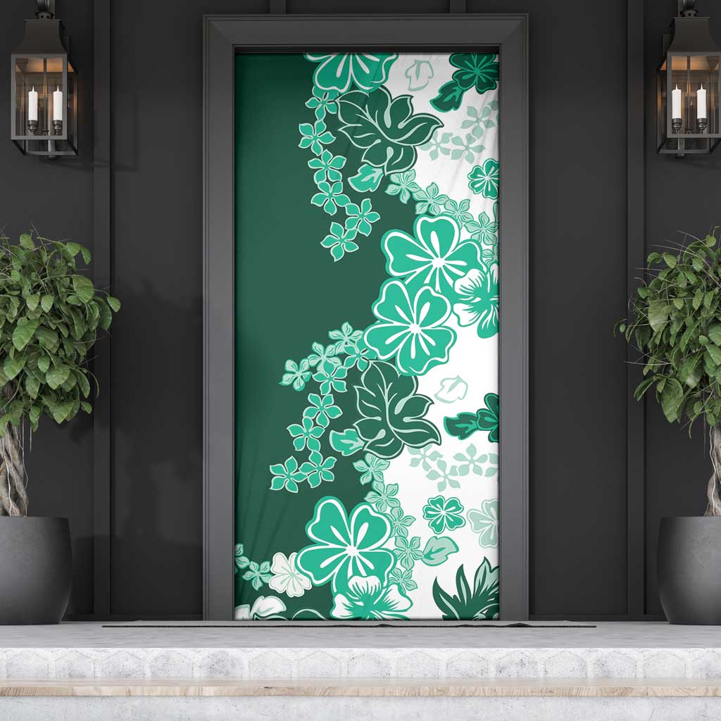 Green Hibiscus Plumeria Floral Door Cover LT01 - Polynesian Pride