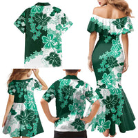 Green Hibiscus Plumeria Floral Family Matching Mermaid Dress and Hawaiian Shirt LT01 - Polynesian Pride