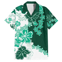 Green Hibiscus Plumeria Floral Family Matching Off The Shoulder Long Sleeve Dress and Hawaiian Shirt LT01 Dad's Shirt - Short Sleeve Green - Polynesian Pride