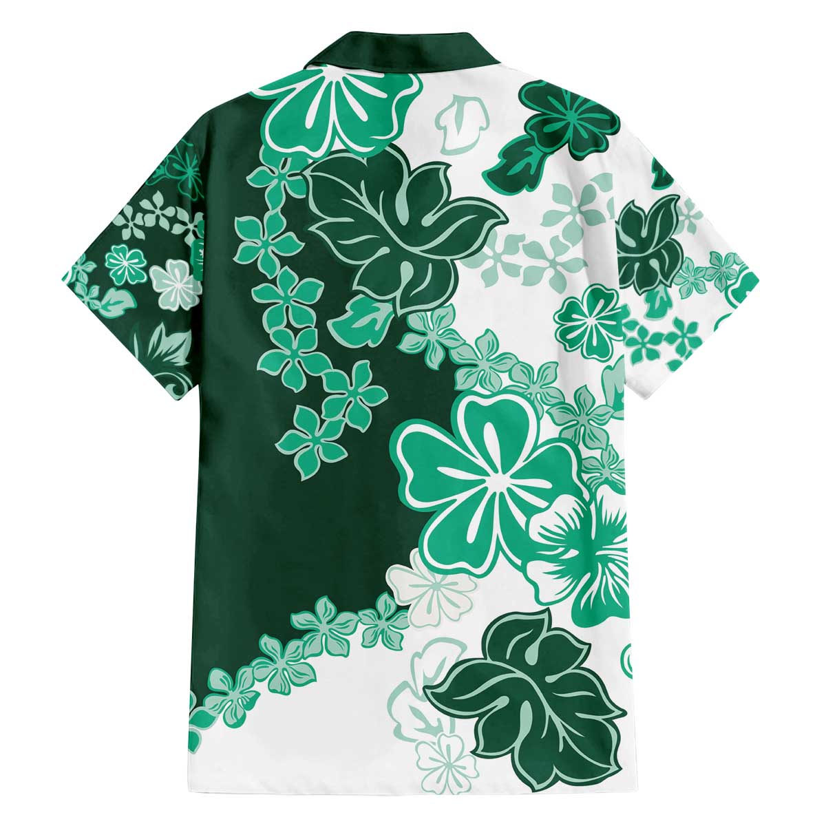 Green Hibiscus Plumeria Floral Family Matching Off The Shoulder Long Sleeve Dress and Hawaiian Shirt LT01 - Polynesian Pride