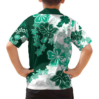 Green Hibiscus Plumeria Floral Family Matching Off Shoulder Maxi Dress and Hawaiian Shirt LT01 - Polynesian Pride