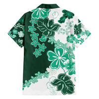 Green Hibiscus Plumeria Floral Family Matching Off Shoulder Short Dress and Hawaiian Shirt LT01 - Polynesian Pride