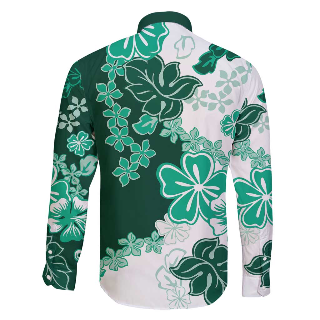 Green Hibiscus Plumeria Floral Family Matching Off Shoulder Short Dress and Hawaiian Shirt LT01 - Polynesian Pride