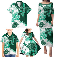 Green Hibiscus Plumeria Floral Family Matching Puletasi and Hawaiian Shirt LT01 - Polynesian Pride