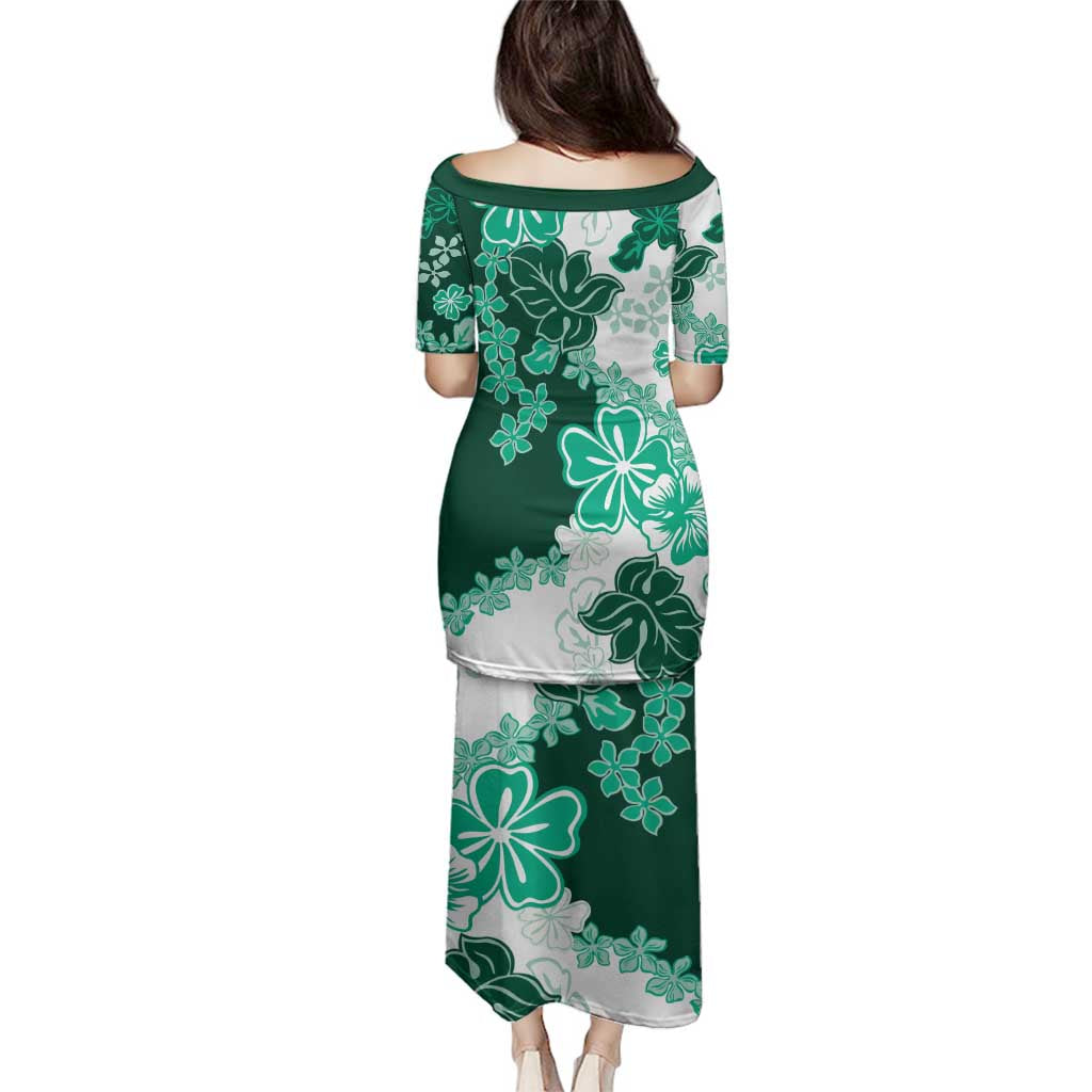 Green Hibiscus Plumeria Floral Family Matching Puletasi and Hawaiian Shirt LT01 - Polynesian Pride