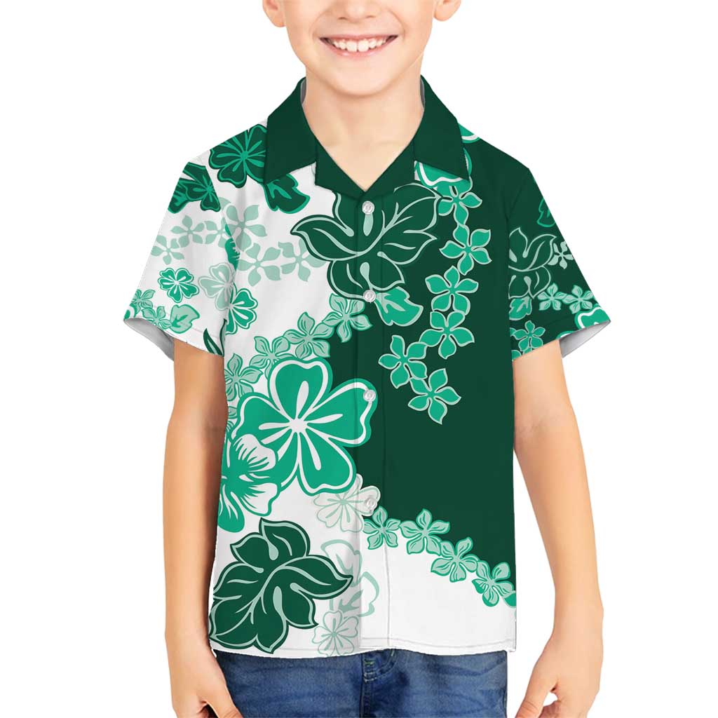 Green Hibiscus Plumeria Floral Family Matching Puletasi and Hawaiian Shirt LT01 Son's Shirt Green - Polynesian Pride