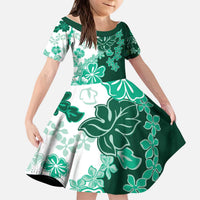 Green Hibiscus Plumeria Floral Kid Short Sleeve Dress LT01 KID Green - Polynesian Pride