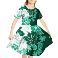 Green Hibiscus Plumeria Floral Kid Short Sleeve Dress LT01 - Polynesian Pride