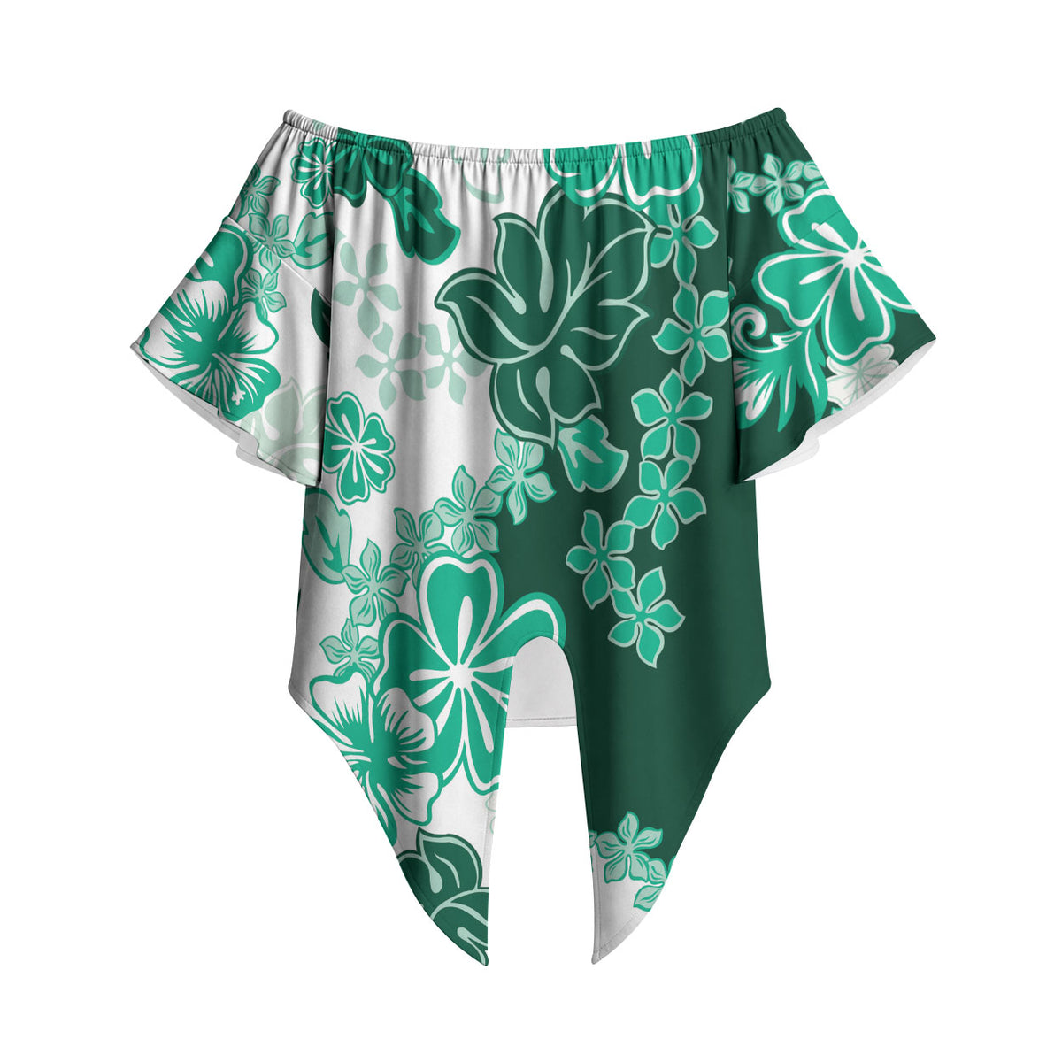 Green Hibiscus Plumeria Floral Off Shoulder Wrap Waist Top LT01 Green - Polynesian Pride