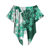 Green Hibiscus Plumeria Floral Off Shoulder Wrap Waist Top LT01 Green - Polynesian Pride