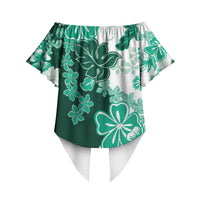 Green Hibiscus Plumeria Floral Off Shoulder Wrap Waist Top LT01 - Polynesian Pride