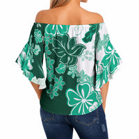 Green Hibiscus Plumeria Floral Off Shoulder Wrap Waist Top LT01 - Polynesian Pride