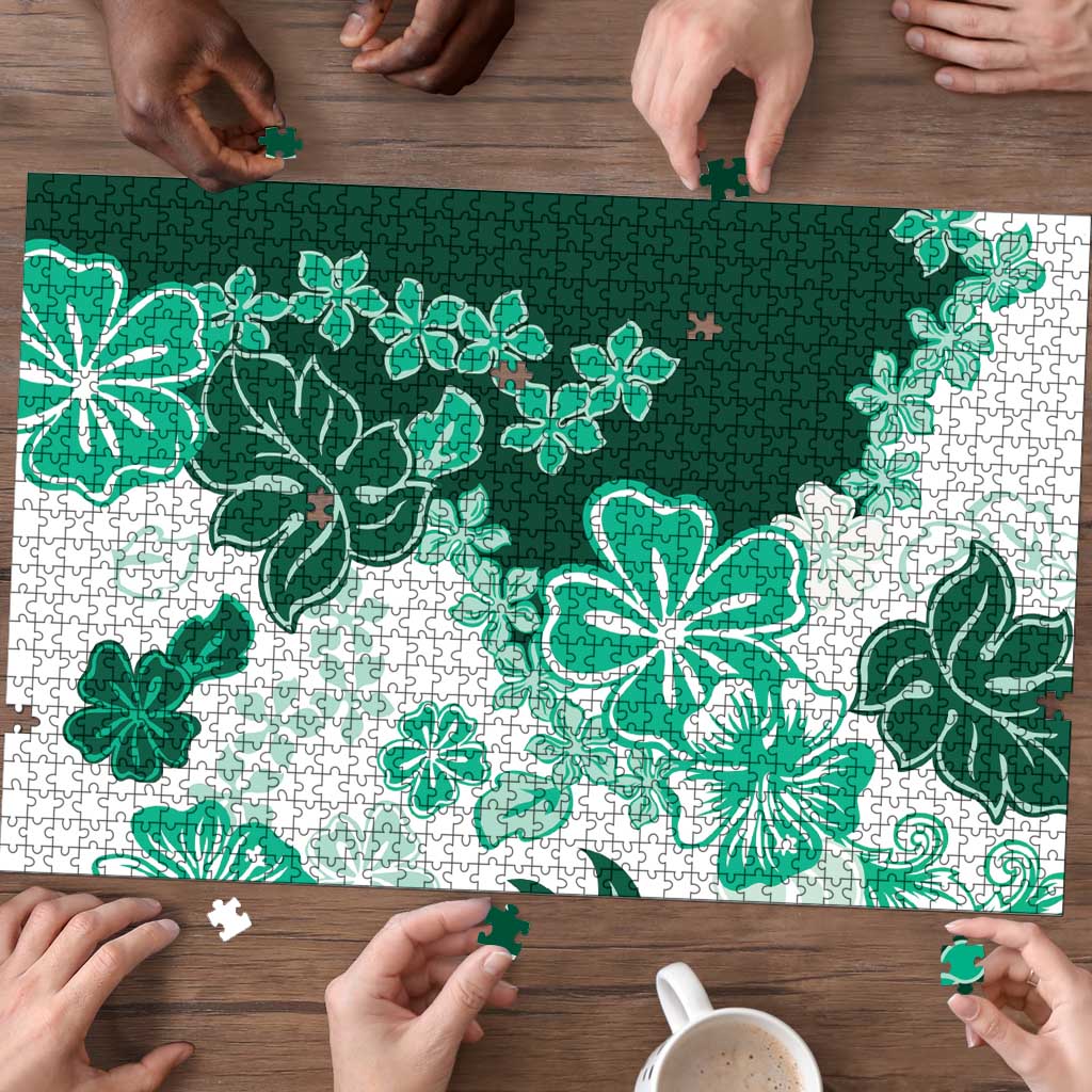 Green Hibiscus Plumeria Floral Puzzle LT01