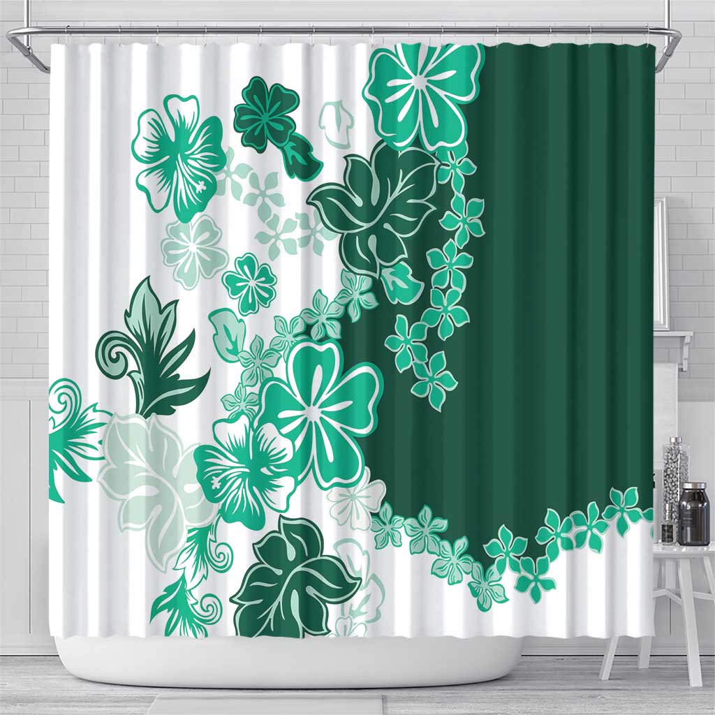 Green Hibiscus Plumeria Floral Shower Curtain LT01 - Polynesian Pride