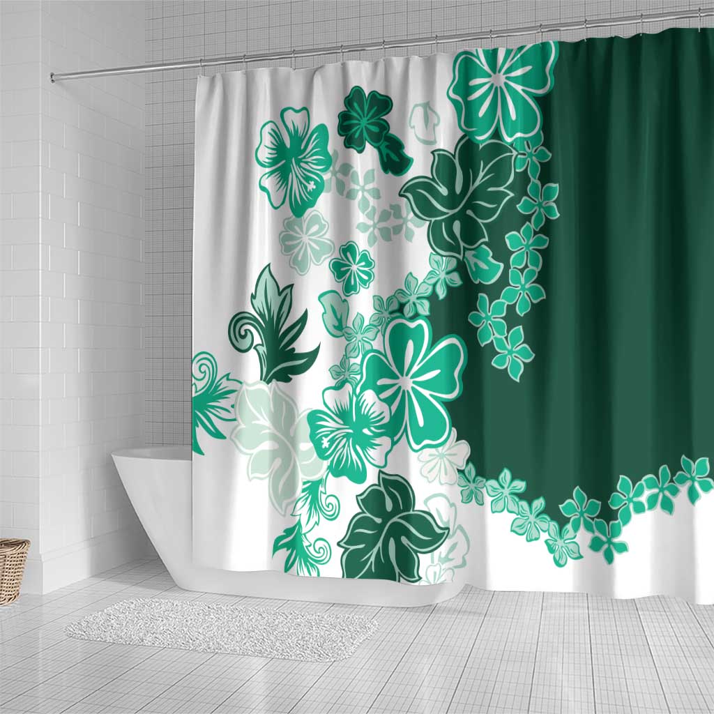 Green Hibiscus Plumeria Floral Shower Curtain LT01 - Polynesian Pride