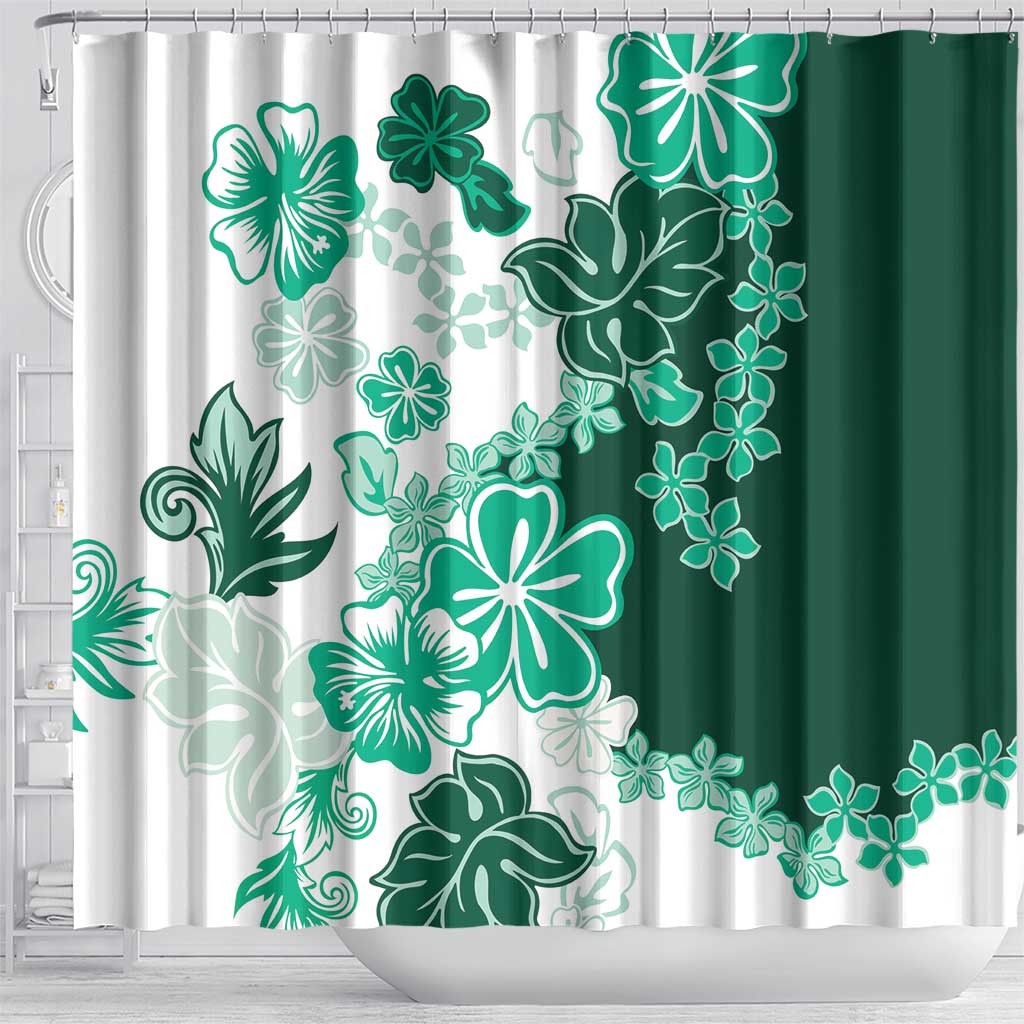 Green Hibiscus Plumeria Floral Shower Curtain LT01 - Polynesian Pride