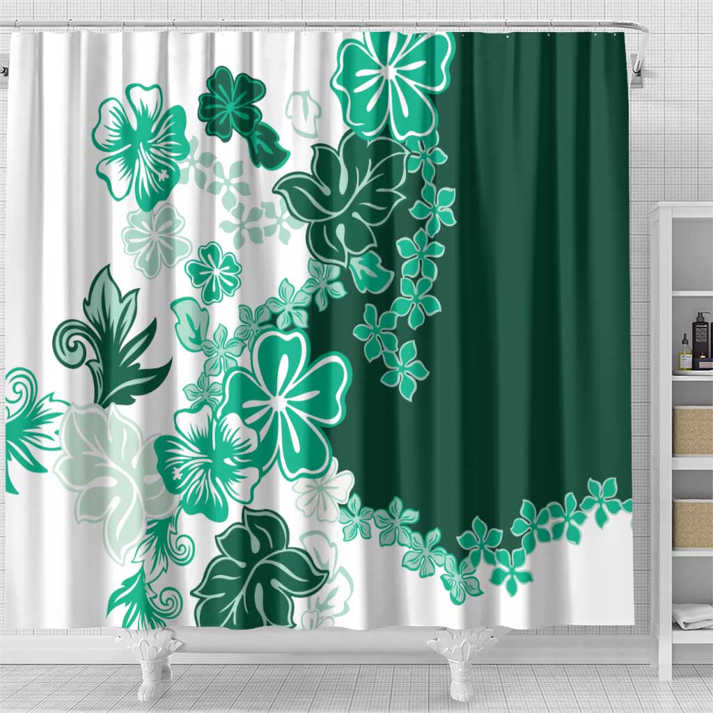 Green Hibiscus Plumeria Floral Shower Curtain LT01 - Polynesian Pride